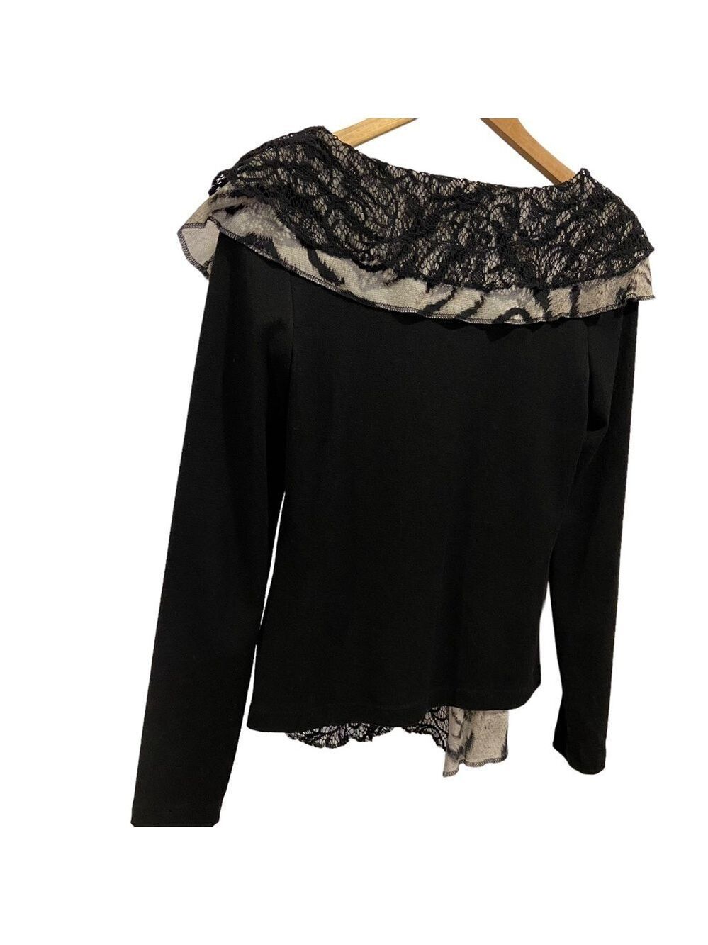 Joseph Ribkoff top blouse long sleeves asymmetric lace embellished animal size 4 - Picture 8 of 13